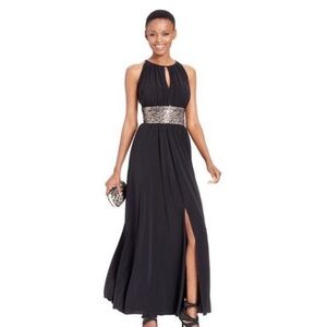R & M Richards Black Maxi Dress with Silver Accents